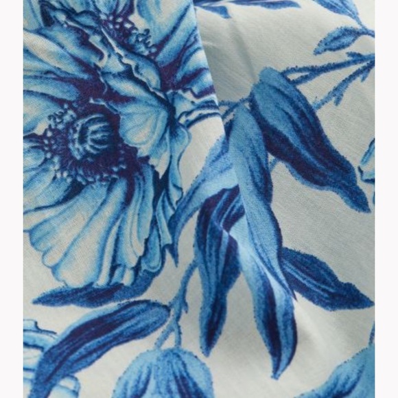 H&M Linen Blue and White Floral Midi Skirt with Slit Size 6 - Picture 3 of 16